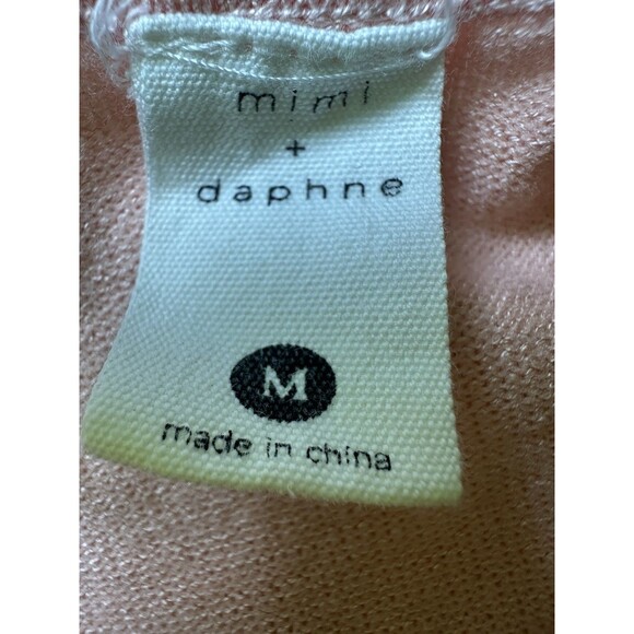 Mimi +‎ Daphne Pink Short Sleeve Ruffled Sweater Top Thin Semi Sheer Women's M - Picture 7 of 10
